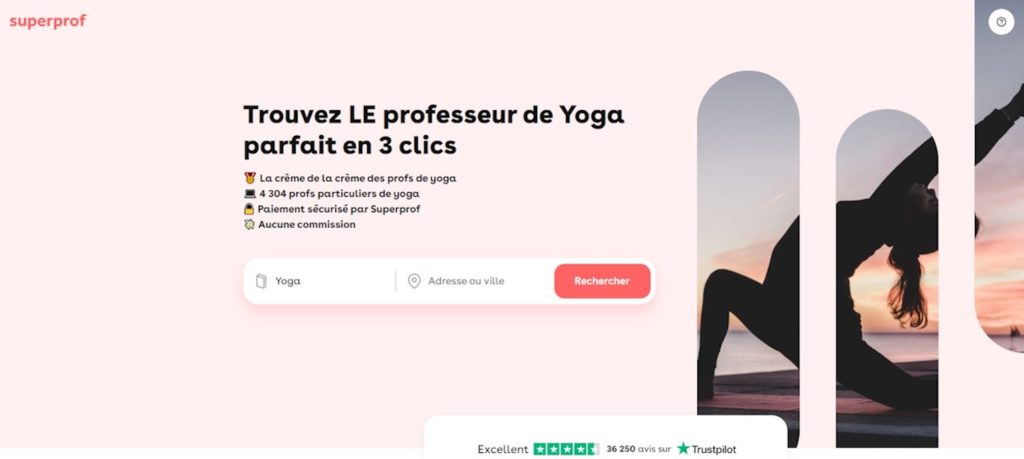 Image d'un site où trouver des professeurs de yoga et de méditation.
